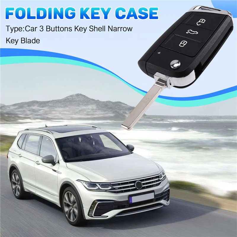 

Remote Control Key Shell Folding 3 Buttons For VW MBQ Narrow Key Blade Housing Cover Golf Tiguan Car