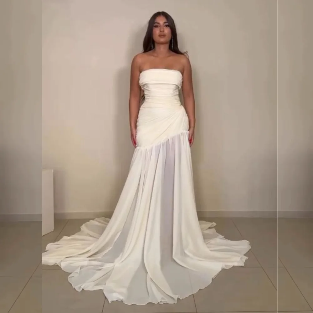 

Customized Chiffon Pleat Strapless Trumpet Floor-length Bespoke Occasion Dress Woman Elegant Party Wedding Simple Formal
