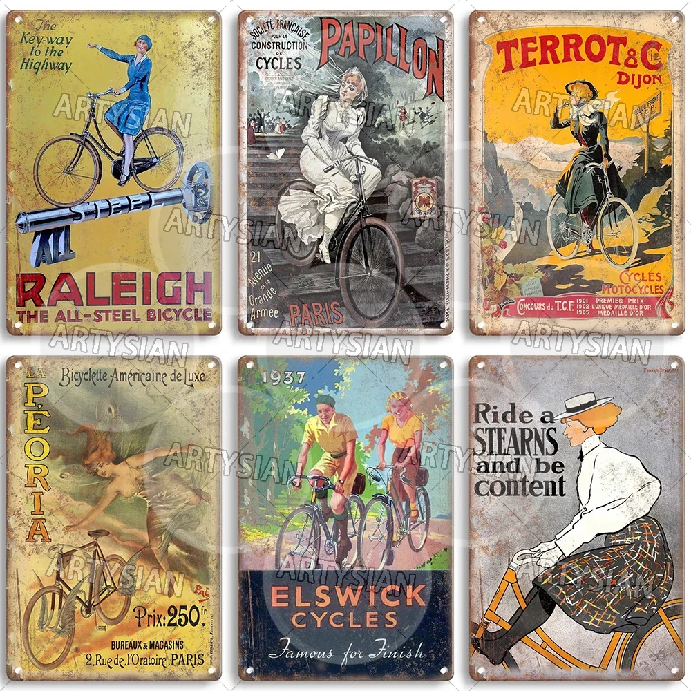 Vintage Bicycle Metal Sign Bike Ads Plaque Tour de Franzia Crescent  Automoto Shelby Fuji Hopper Papillon Gurtner Peoria Raleigh