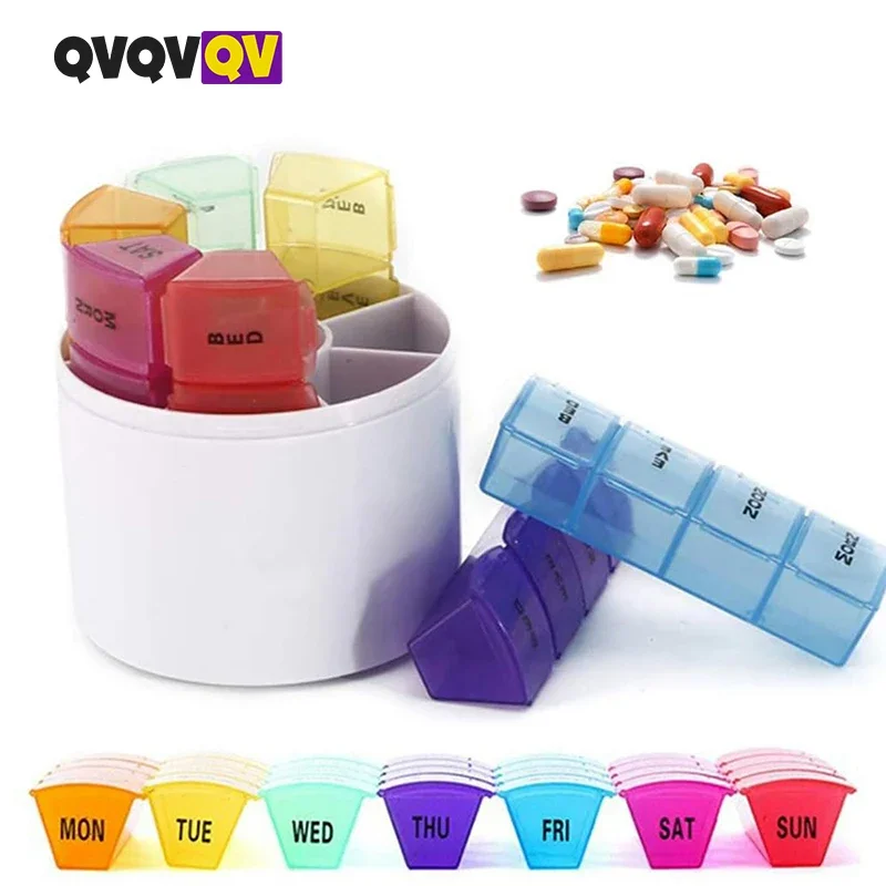 1PCS Weekly Pill Manager, 4 Daily Pill Boxes, 7-Day Pill Rack Moisture-Proof, Supplement Container (Cylindrical Storage)