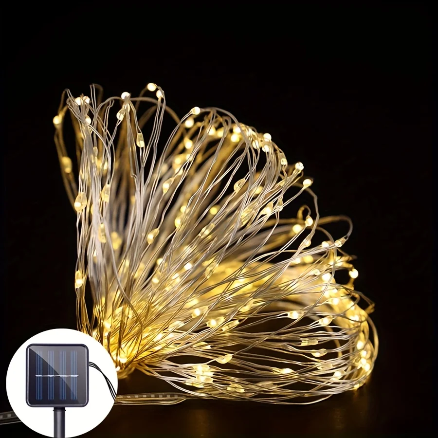 Copper Wire Outdoor Solar Light String LED Solar Christmas Garland Lamp 8 Modes for Wedding Party Home Garden Summer Decoration