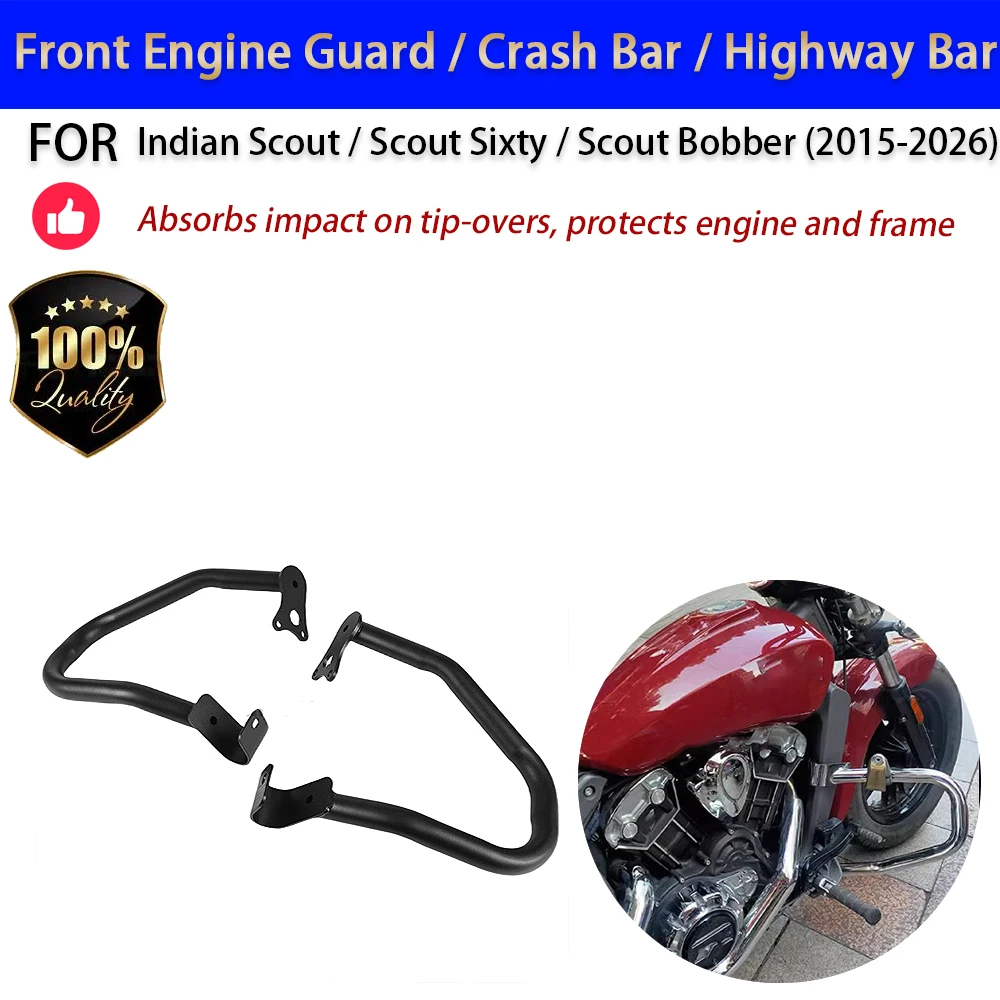 For Indian Scout Bobber 2015-2025 Engine Guard Crash Bar Front Bumper Thickened No-Drill Accesorios Moto
