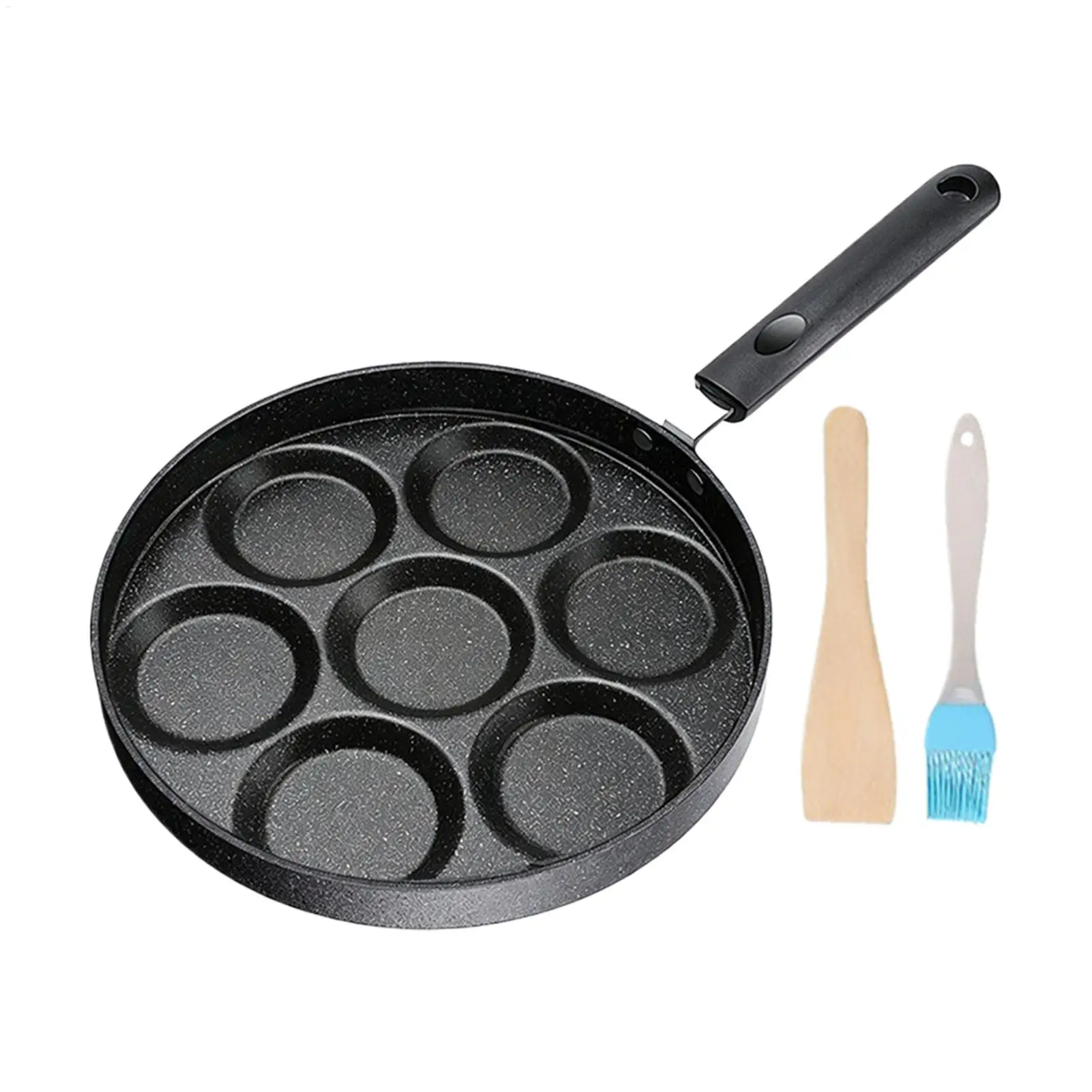 Non Stick 7-Cup Egg Frying Pan with Flipping Lid Aluminum Pancake Egg Cooker with Spatula and Brush Burgers Omelet Cooking Pan