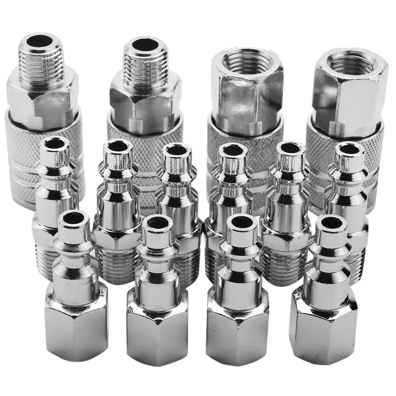 

14Pcs Air Line Hose Compressor Fitting 1/4 Inch Bsp Metal Connectors Coupler Male Female Quick Release Set