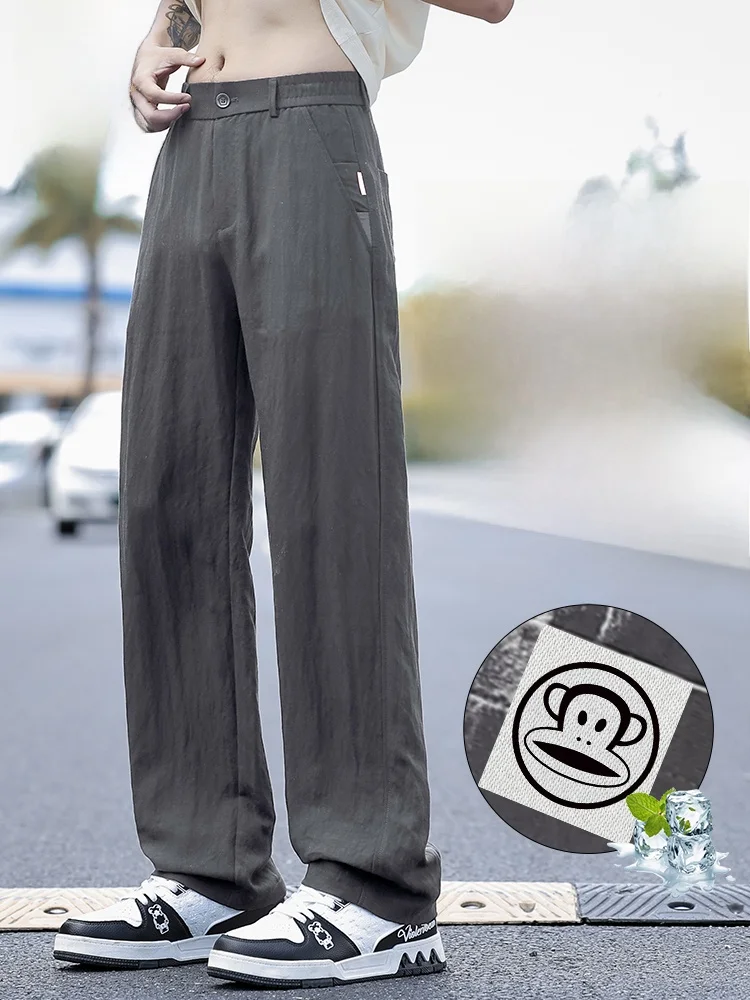 

PaulFrank Linen Thin Casual Pants Men Summer Trendy Brand Cool Sensation Loose Breathable Straight Leg Pants