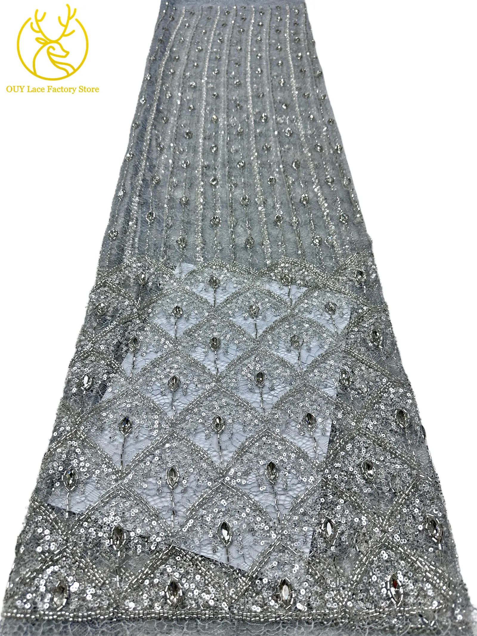 Hochwertiger Österreichischer Diamant-Stein-Spitzenstoff 2026 Afrikanischer Perlen-Pailletten-Spitzenstoff Nigerianische Spitze für Brautkleider und Hochzeitskleider – Detail 19
