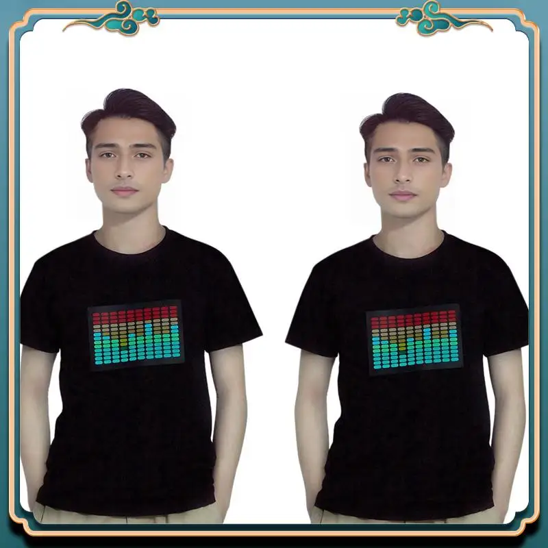 

ABMV-2X Men Sound Activated Led T-Shirt Light Up Flashing Rock Disco Equalizer Short Sleeve Led T Shirt M