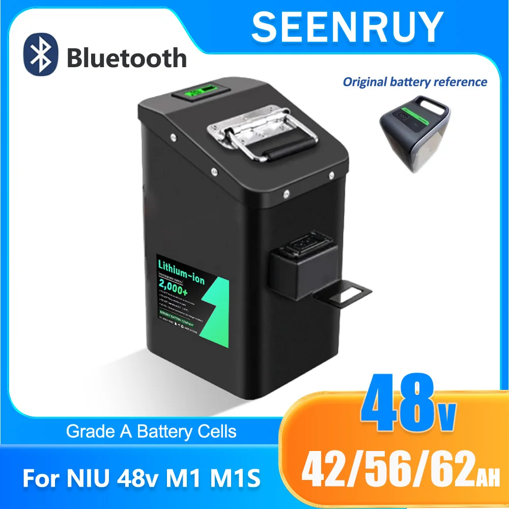 

SEENRUY NIU M1 M1S 48V 42AH 56AH 62AH Customizable Lithium Li-ion Battery with 80A BMS Bluetooth For Motorcycle