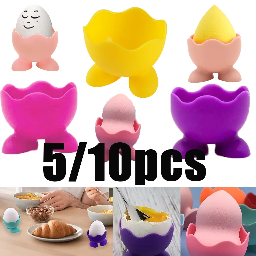 Estante de almacenamiento de silicona colorido para huevos, soporte para tazas de cazador furtivo de huevos, estante de almacenamiento para esponjas en polvo, herramientas para bandeja de huevos de belleza, 5/10 Uds.