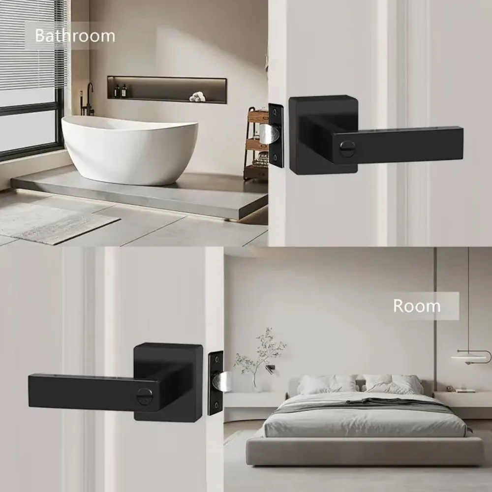 

Privacy Door Lock Set,3-Rod Locking Door Handle, Aluminum Alloy Square Door Knob, Interior Bathroom Bedroom Keyless Door Lock