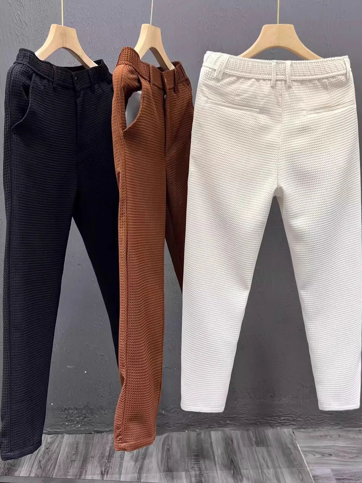 بنطلون شبابي عصري ضيق وعملي للرجال، بنطلون ربيعي صيفي مستقيم الساق بطول تسعة أرباع، بنطلون أنيق بأسلوب حضري للراحة