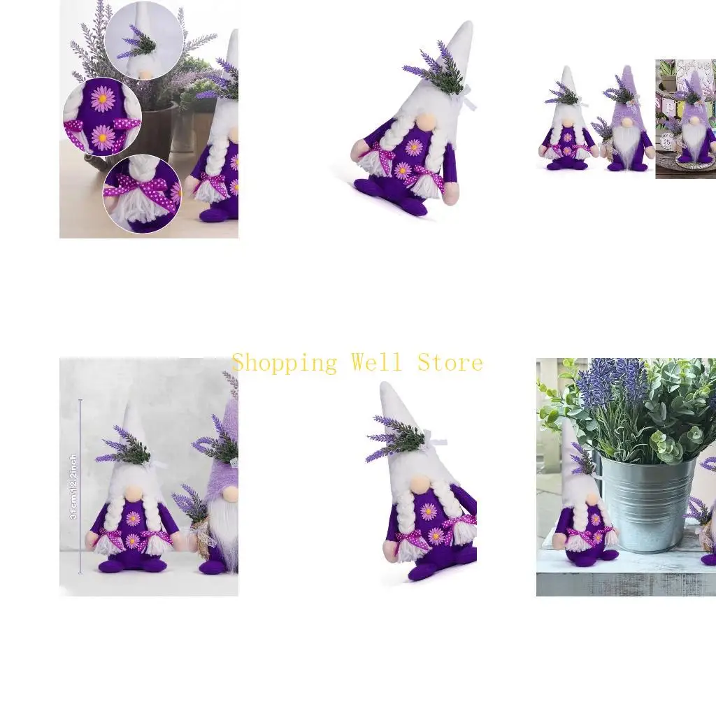 KX4B Eye Catching Lavender Gnomes Decors Handcrafts Figures for Spring and Summer
