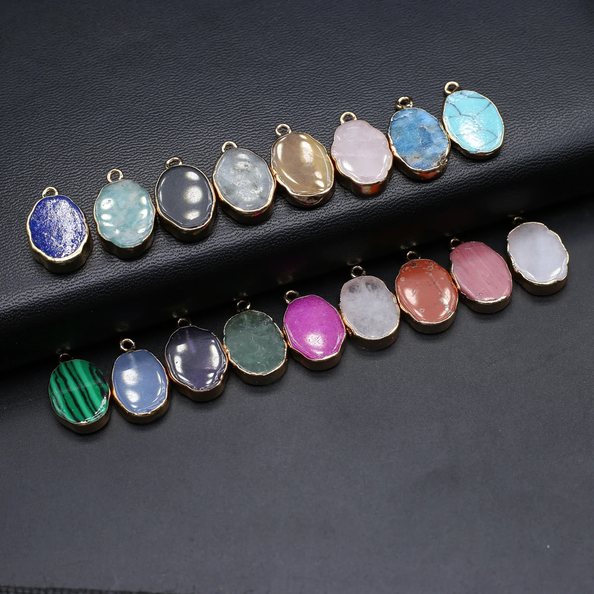 

15PCS Random Irregular Natural Semi Precious Gemstone Golded Edge Pendant Jewelry Making DIY Necklace Earrings Accessories Gift