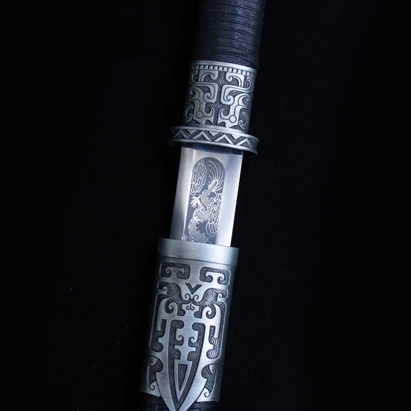 Chinese Damo Tang Straight Sword High Manganese Steel Blade Real Full Size Training Iaito Catana Black Dragon Katana Home Decor