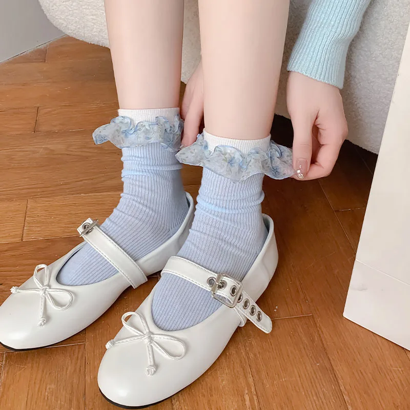 Ballet Lace Socks Children Korean Girl Feeling Sweet Floral Tube Socks Summer Thin Breathable Versatile Jk Socks