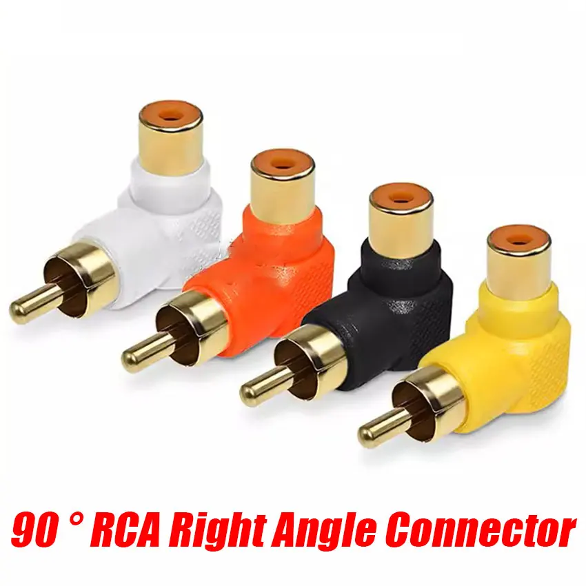 Conector de ángulo recto de 90 grados RCA, 2 adaptadores de enchufe macho a hembra M/F, adaptador de Audio de codo de 90 grados, 2 piezas