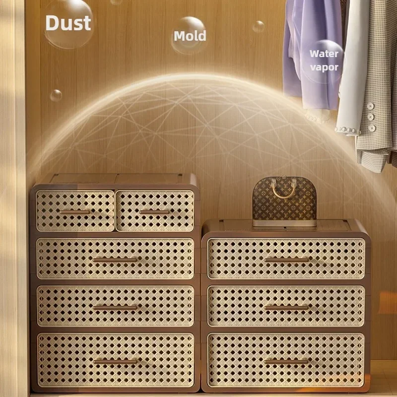 

Коробка для хранения белья в спальне, домашний органайзер для шкафа с ячейками, пластиковый пылезащитный контейнер в антикварном стиле под ротанг