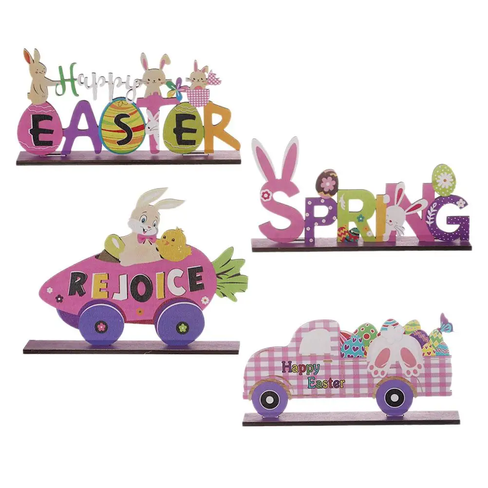 

4 Pcs Decorations Easter Spring Desk Rabbit for Office Indoor Wood Centerpieces Tables Tabletop Desktop