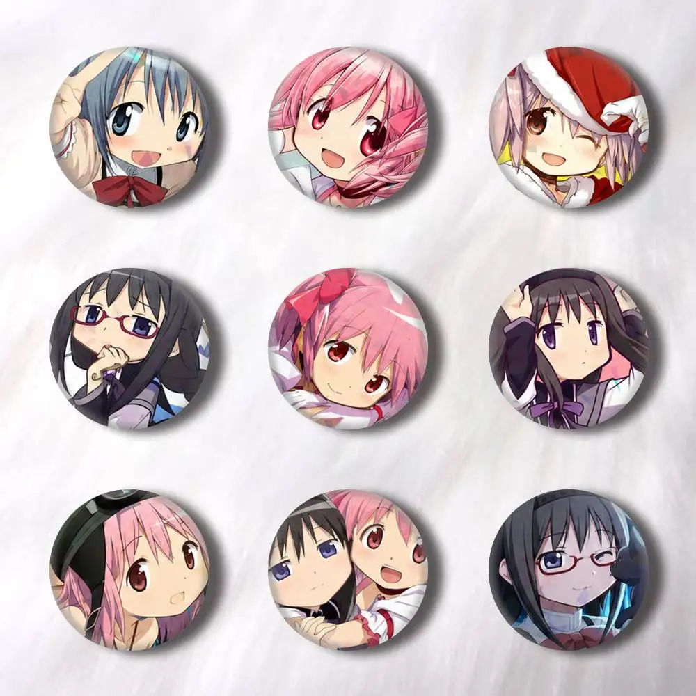 Puella Magi Madoka Magica Cartoon Pins Badges Round Laser Badge Brooch Clothes Backpack Accessories