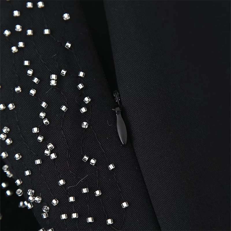 KEYANKETIAN 2025 새로운 여성 인공 보석 구슬 장식 반바지 사이드 지퍼 높은 허리 슬림 럭셔리 스트레이트 레그 반바지