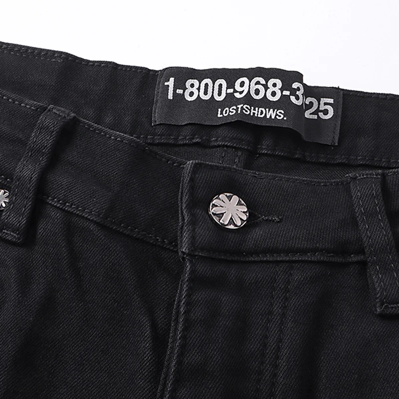 Pantalones vaqueros elásticos micro acampanados para hombre, ropa informal vaquera de retazos, moda de gran tamaño, bordado ahuecado, flor, JEANS SHDWS LOST