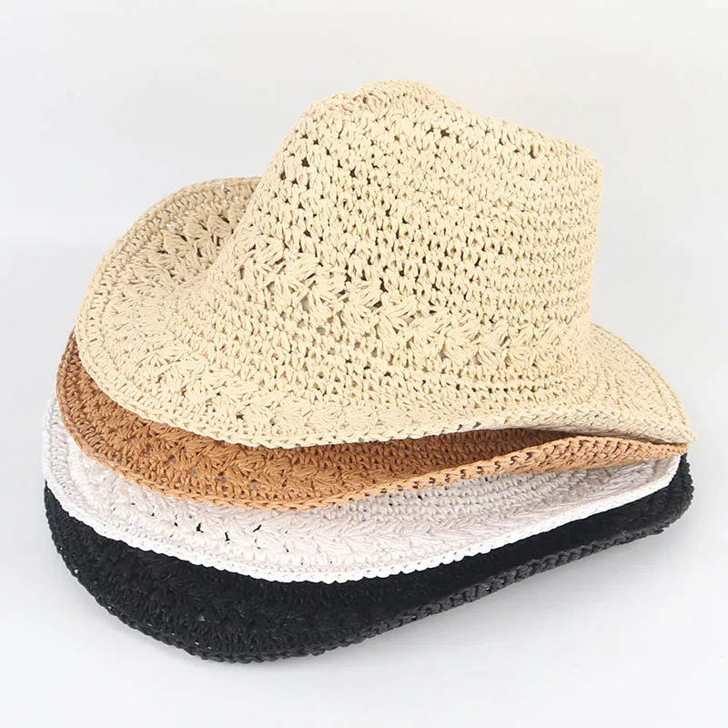 New Western Cowboy Hat Women Men 2024 Summer Beach Hat Sun Cap Sunshade Cowgirl Chapeau Country Vintage Straw Hats