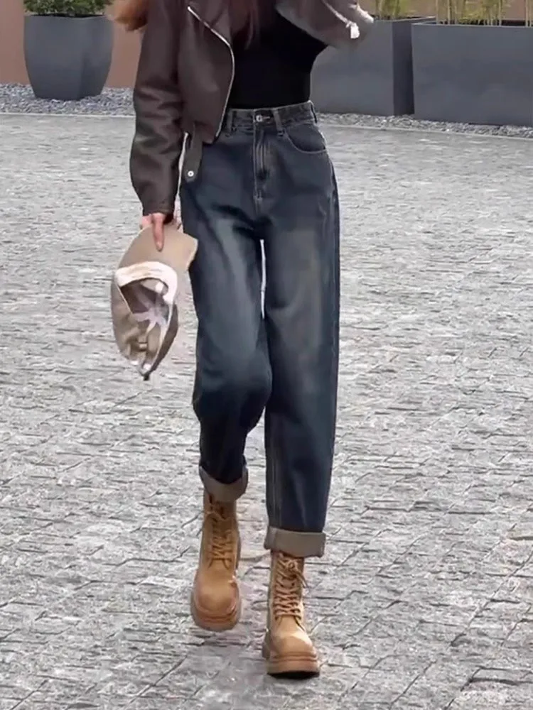 الأمريكية Sle عالية الخصر الحريم الجينز المرأة فضفاضة تناسب التخسيس صغيرة الحجم أبي السراويل الخريف جديد حجم كبير جينز غير رسمي