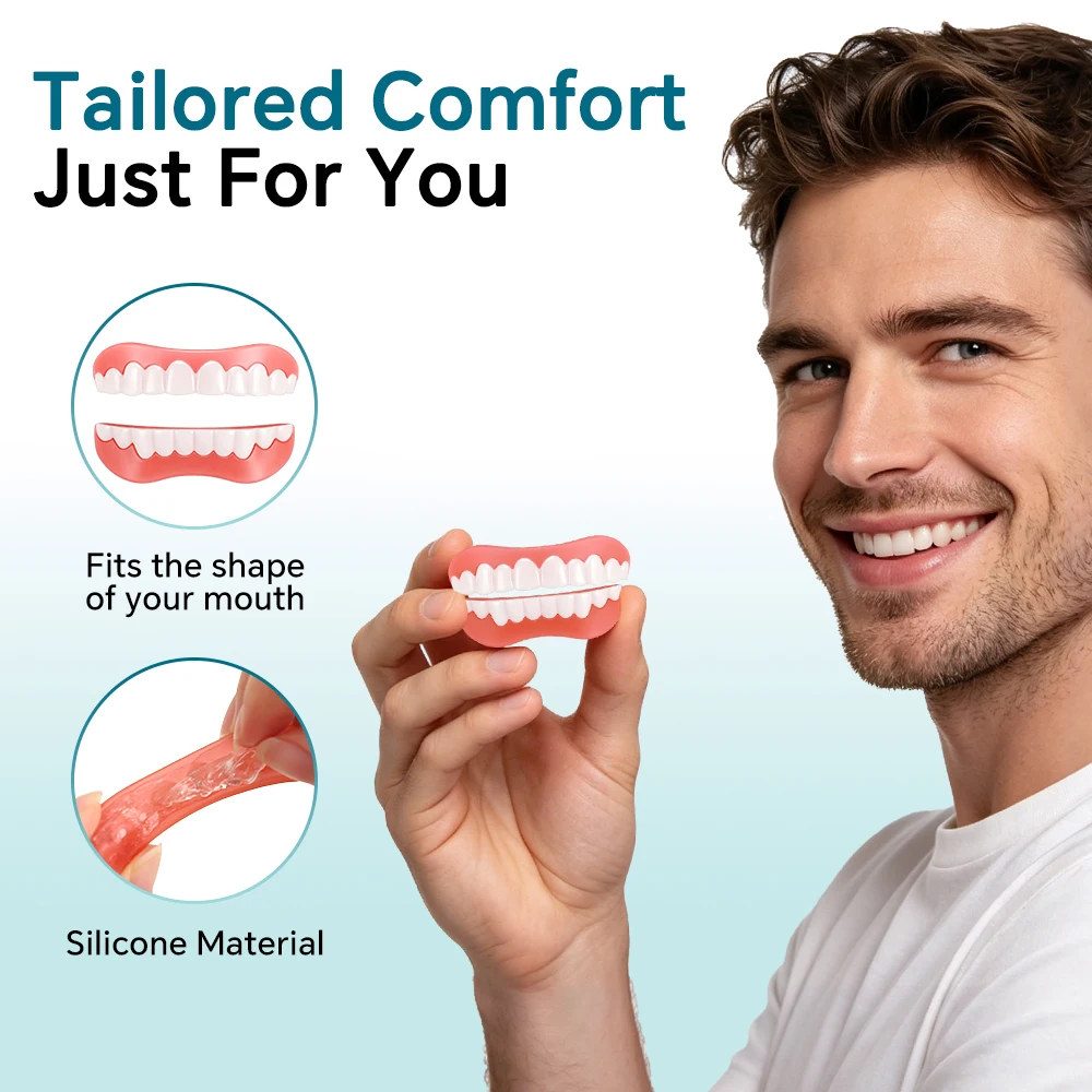 Prothèses Dentaires Complètes en Silicone Naturel 2026 – Appareil Dentaire Supérieur et Inférieur Instantané pour une Confiance Renforcée – Dents Artificielles pour l'Hygiène Buccale des Adultes CK848