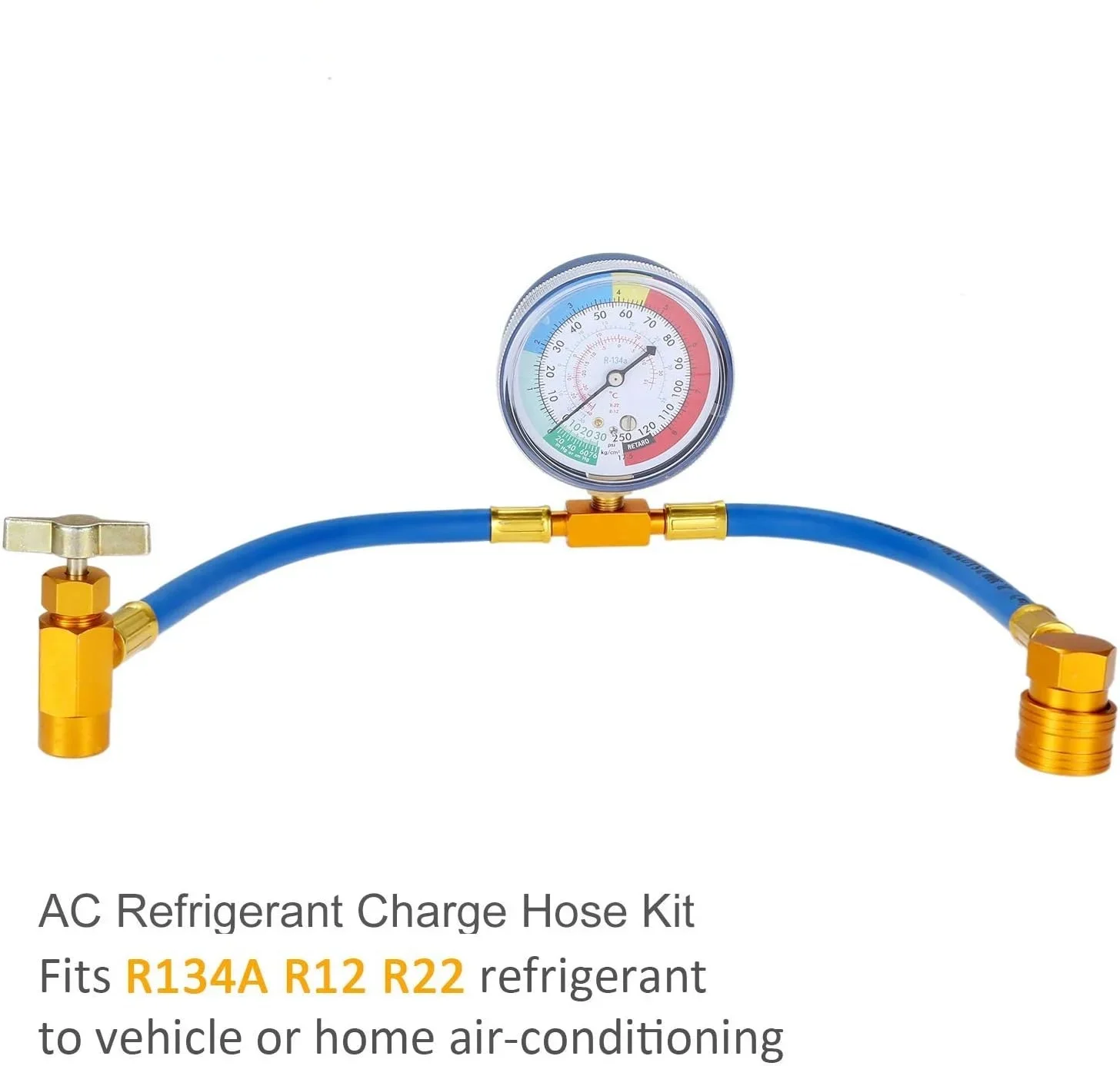 R134A AC Refrigerant Recharge Hose Kit AC Charge Hose with Gauge 1/2