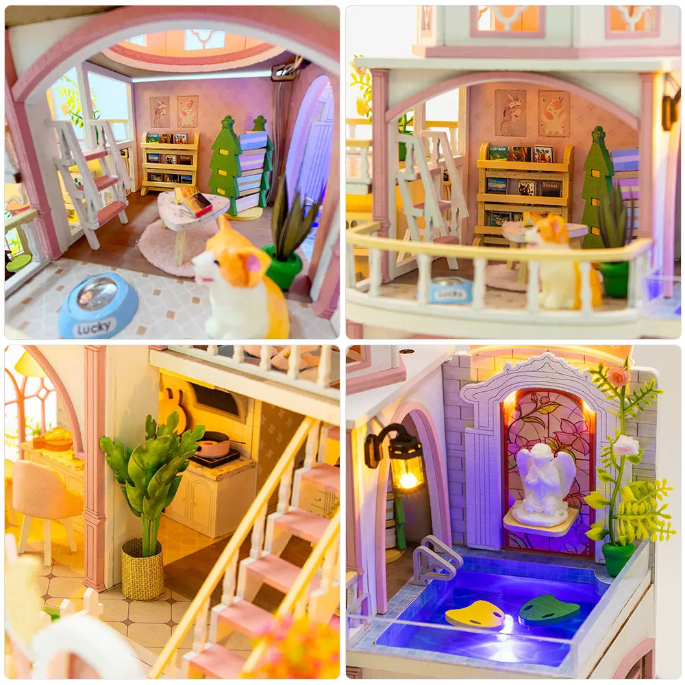 مجموعة قلعة الأحلام الجديدة التي يمكنك صنعها بنفسك - لعبة منزل مصغرة مجمعة يدويًا، نموذج ألغاز مزخرف هدية لعشاق الحرف اليدوية