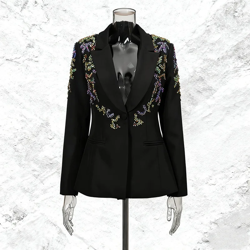 ZAMOR HIGH QUALITY Women's Intellectual Elegant Slim Fit Blazer 2026 New Design Colorful Rhinestone Decor Suit Coat Outerwear