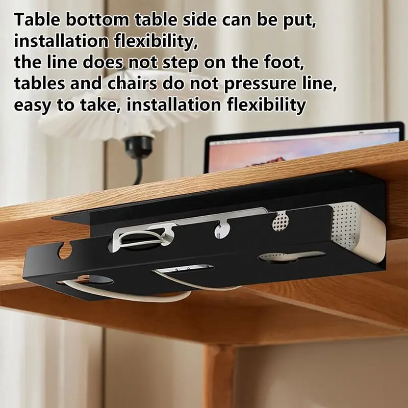 Sob Mesa Cable Management Bandeja, auto-adesivo Mesa cabo organizadores, Hider Strip Holder, projeto perfurado, casa, escritório