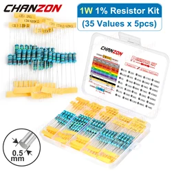 175pcs/Pack 35 Values 1W 1% High Precision Metal Film Resistors Kit 10 100 470 4.7K 10K Ohm 1 W Watt Resistance Assortment Set