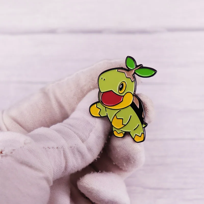 Pokemon Turtwig Anime Reversspelden Rugzak Jeans Emaille Broche Pin Vrouwen Mode Sieraden Geschenken Kawaii Schildpad Cartoon Badges