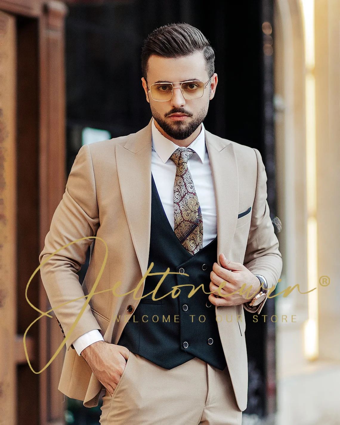 ( Jacket + Vest + Pants ) High-end Brand Boutique Fashion Solid Color Mens Casual Business Suit 3Piece Set Groom Wedding Dress