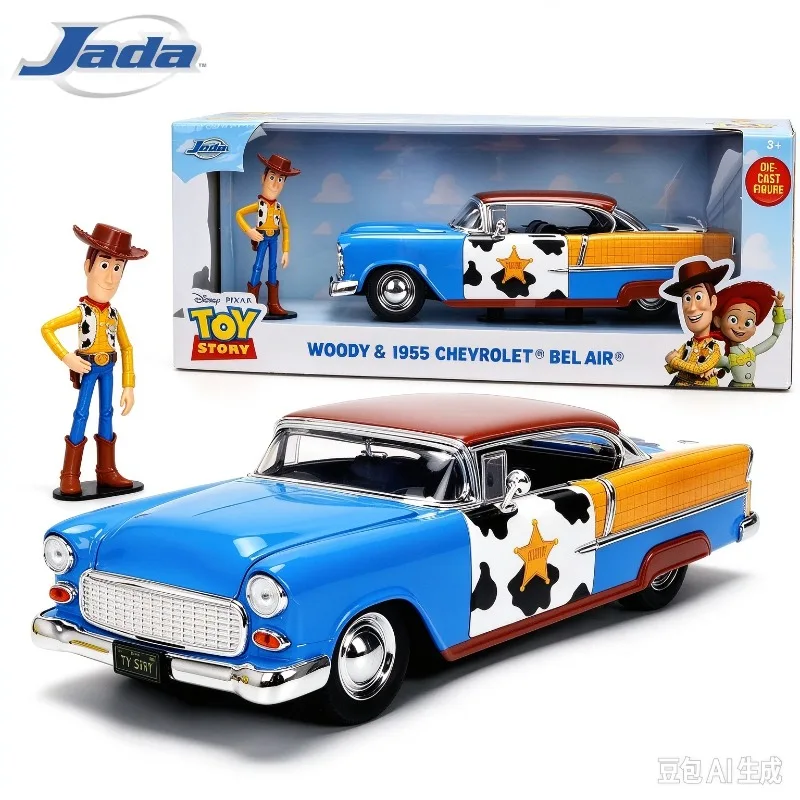 In Stock 100% Original Jada Toys Toy Story Woody 1956 Chevrolet Bel Air with Woody Figure Diecast Model Car Collectible Toy Gift
