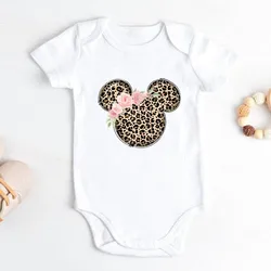 Newborn Clothing Leopard Print Minnie Mouse Head One-pieces White 100% Cotton Baby Clothes for Boy Girl Jumpsuit Bodysuit