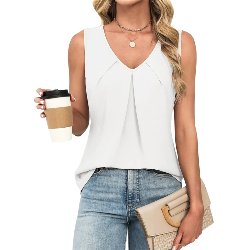 المرأة الصيف مطوي الجبهة أكمام تانك القمم العمل متأنق عارضة البلوزات