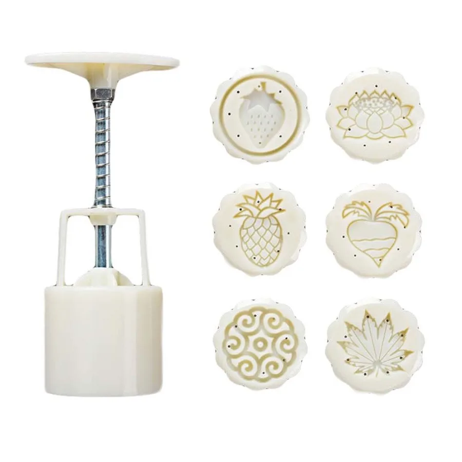 

6 Stamps Round Baking Molds Plastic Moon Cake Mold Baking Tools 50G