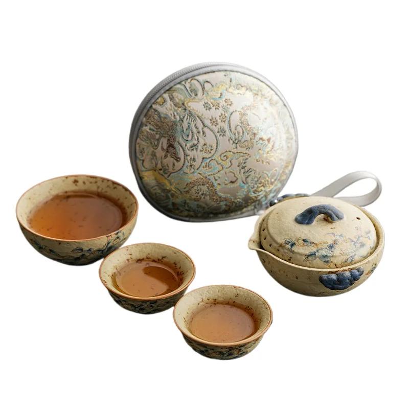 

LMM Portable One Pot Three Cups Kung Fu Travel Tea Set Travel Outdoor Tea Pot