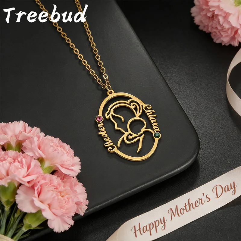 

Treebud Custom Name Necklace for Women Zircon Heart Stainless Steel Jewelry Choker Chain Personalized Mother's Day Jewelry Gift