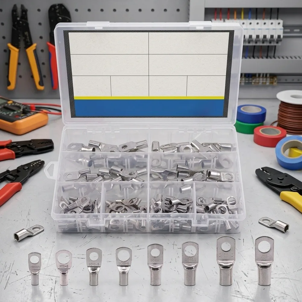 125pcs For Electrical Wire Connectors Tin Plated T2 Copper SC6 to SC10 AWG4 AWG6 AWG8 AWG10 for Industrial Wiring