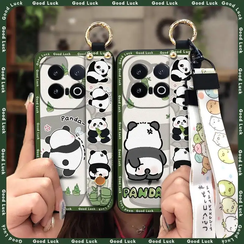 Lanyard Back Cover Phone Case For VIVO IQOO13 Cute Durable Cartoon Waterproof Shockproof panda Dirt-resistant Soft case