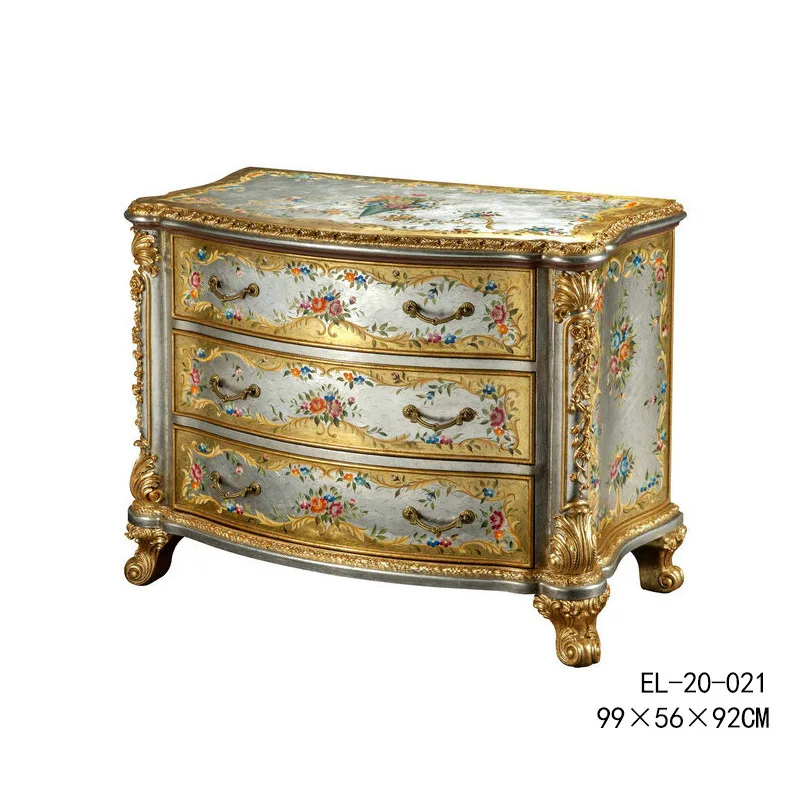 

French luxury heavy industry carving foyer porch cabinet solid wood hand-painted villa living room locker