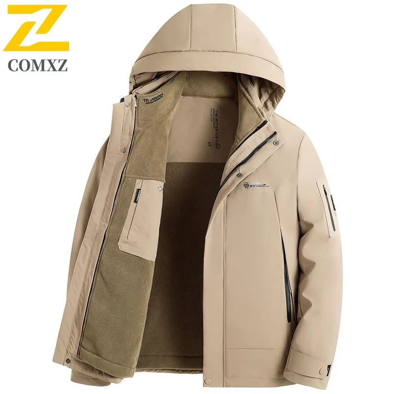 COMXZ-abrigo Parker para hombre, chaqueta acolchada de algodón de viaje gruesa de alta calidad para esquí con capucha de mediana edad, chaquetas acolchadas de calle cálidas, 2025
