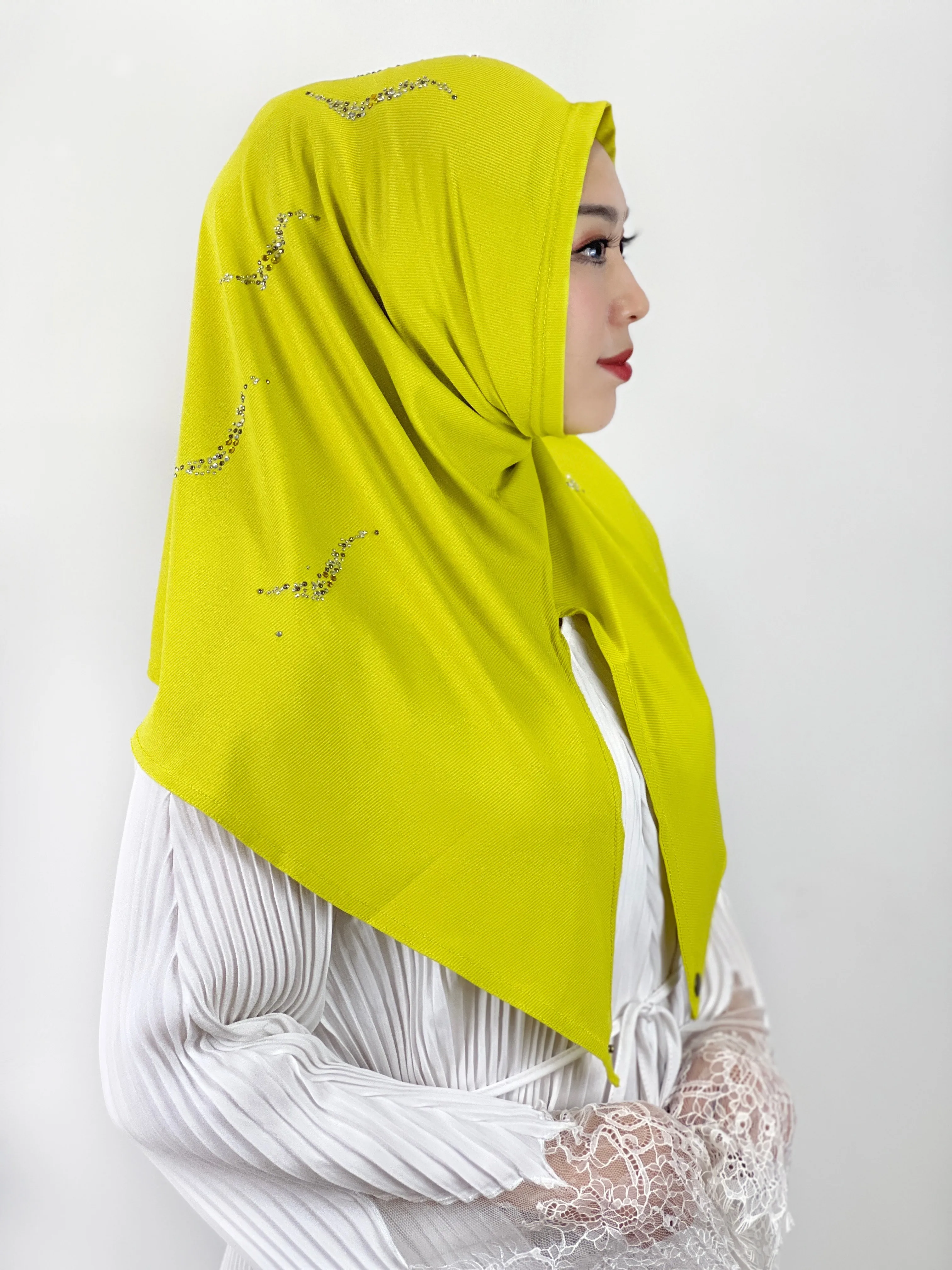 Muslim Hijab Diamond High Elasticity Solid Color Hijab Islamic Scarf Scarf Ready To Wear Turban Pleated Hijab Head Wraps