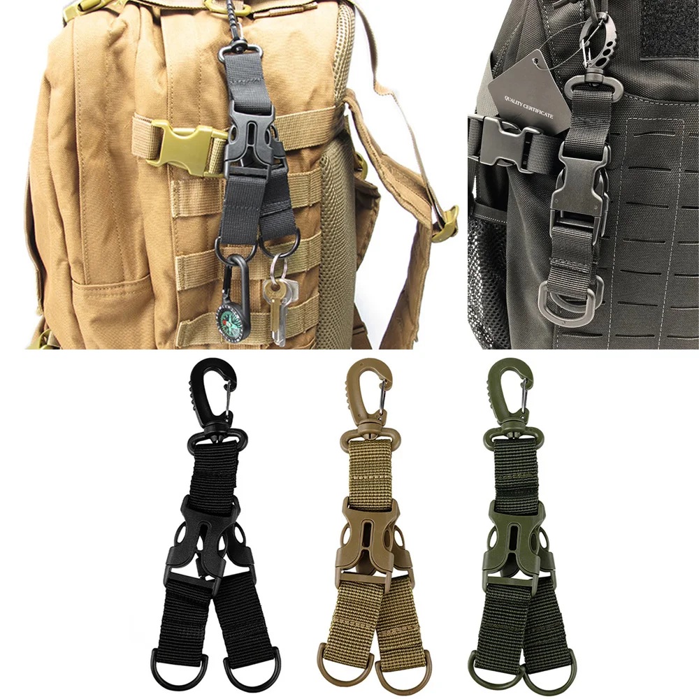 

1pc Outdoor Dual Ring Carabiner Multi Function Keychain Plastic Hook Clip Backpack Buckle Nylon Webbing Clip Hiking Gear