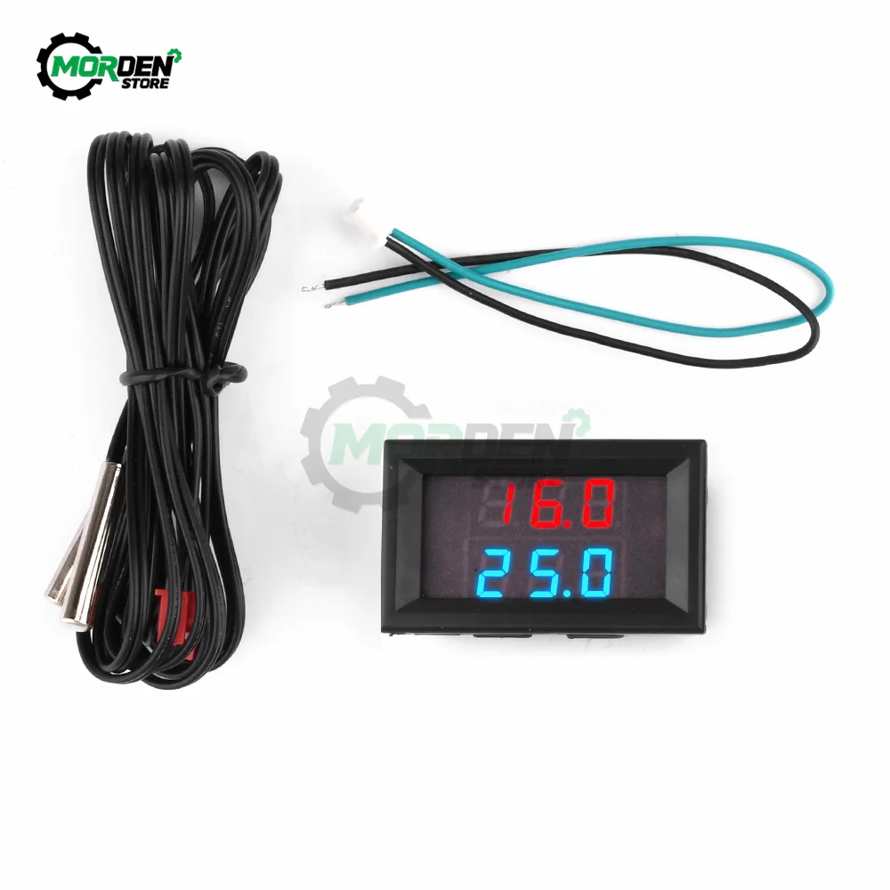 H28TT DC 4-28V LED 3-digit Dual Display Digital Thermometer With NTC Metal Waterproof Probe Temperature Sensor