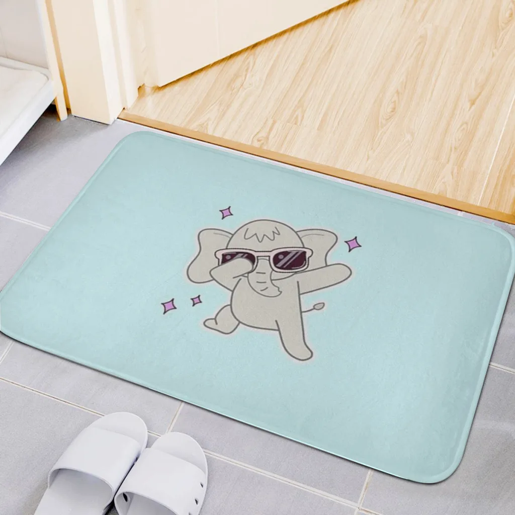 Home Carpet Rug Bathroom Cute  Elephant Dancing with Dabbing pose Mat Retro Multiple Choice Living Room Kitchen Non-Slip