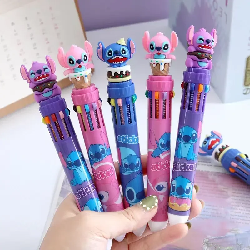 10 Colors Stitch Gel Pens 0.7mm Ballpoint Pen Cartoon Stitch Student Write Supplies Students Stationery Birthday Gift Toy Random